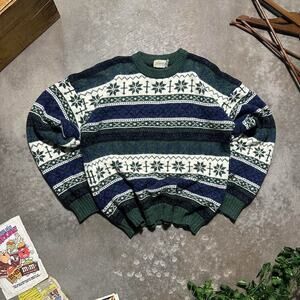 Vintage 90s St. John's Bay Acrylic Wool Sweater Mens XL Green White Sweatshirt
